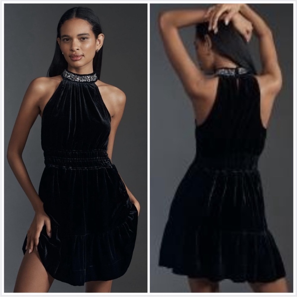 NWT! Anthropologie The Somerset Mini Dress: Velvet Halter Edition - multiple🎶 - Picture 5 of 12